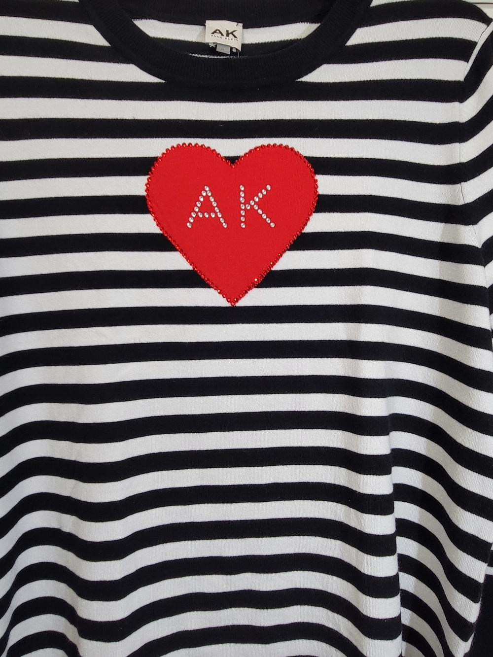 Black/White Stripes Sweater Heart Embellished Sparkle Anne Klein Women's XL